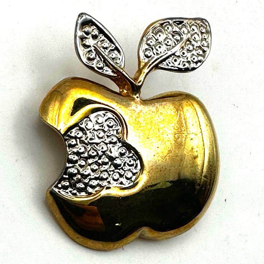 Park Lane Brooch Pin Golden Apple Bite out of Gold  tone Silver Retro Vintage
